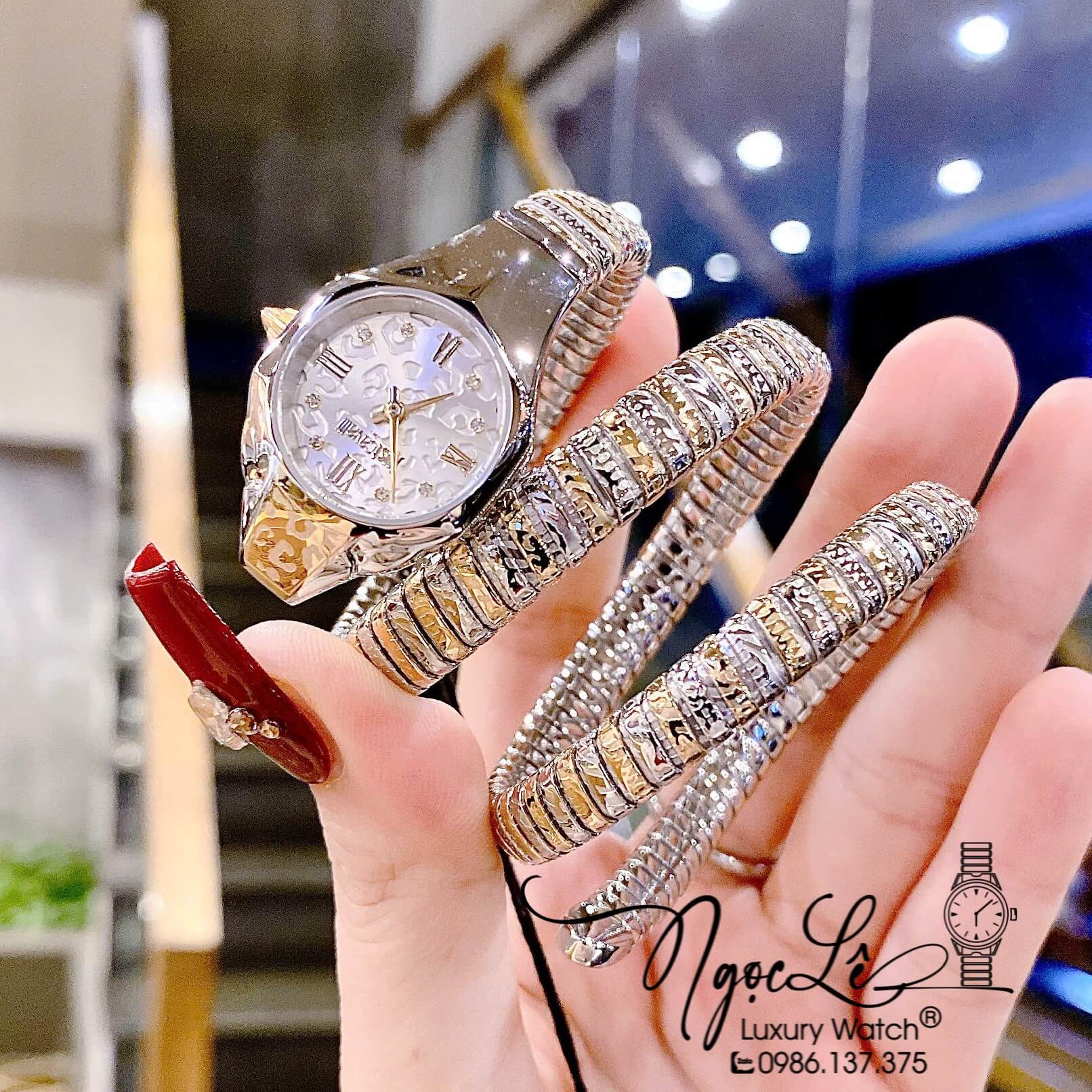 Đồng Hồ Nữ Just Cavalli Rắn Quấn 3 Vòng Màu Demi Vàng Cao Cấp Size 23mm