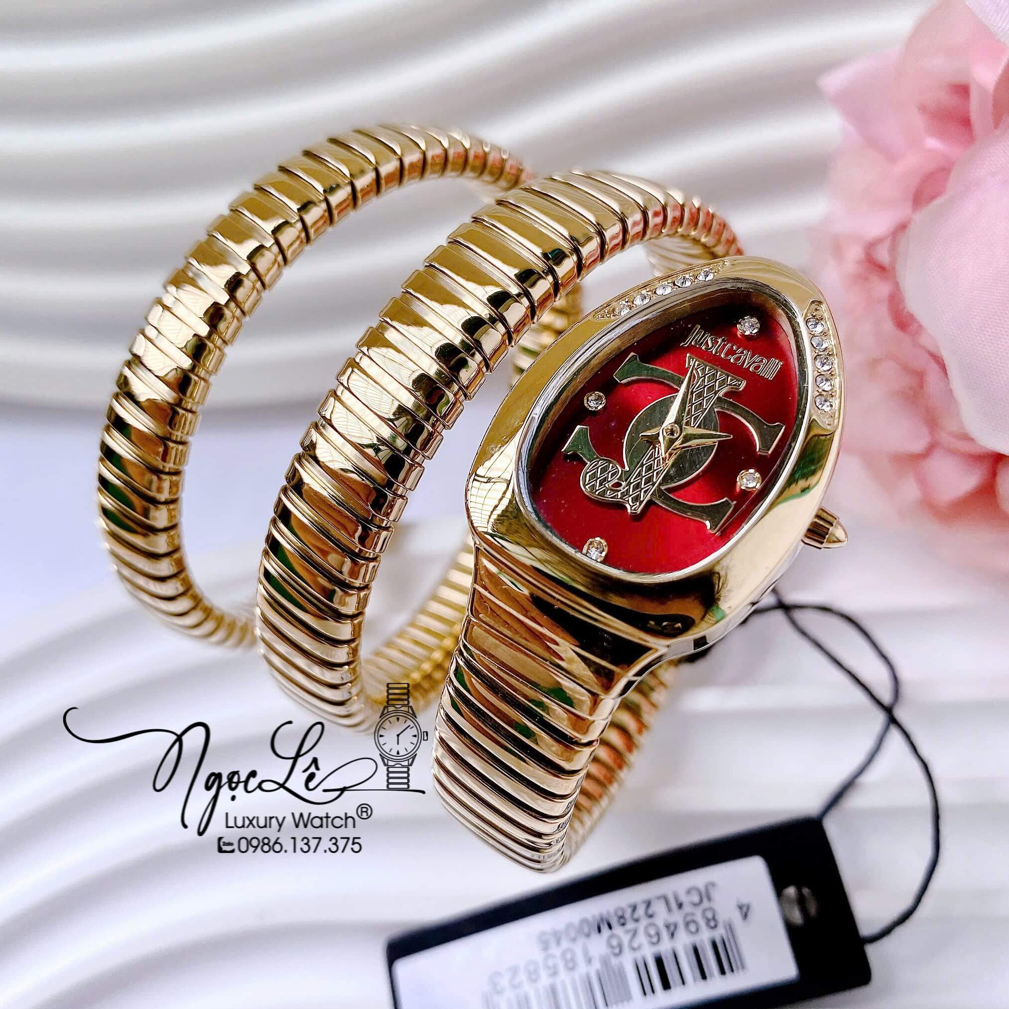 Đồng Hồ Nữ Just Cavalli Rắn Quấn 3 Vòng Màu Demi Vàng Mặt Đỏ Cao Cấp Size 23mm