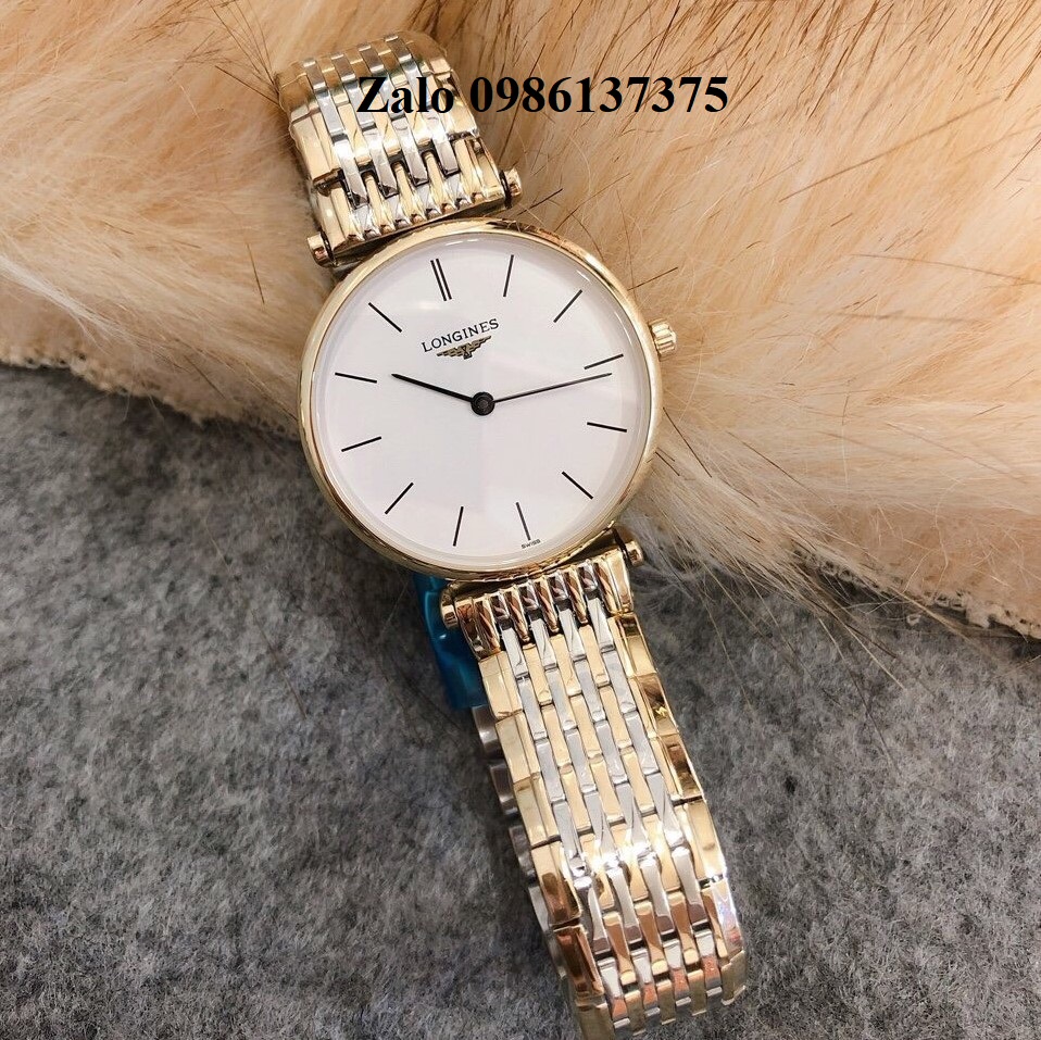 Đồng Hồ Longines Dây Demi Vàng Mặt Trắng Chia Vạch Quartz Thụy Sĩ Kính Sapphire Cao Cấp Đủ Size Cho Nam Và Nữ