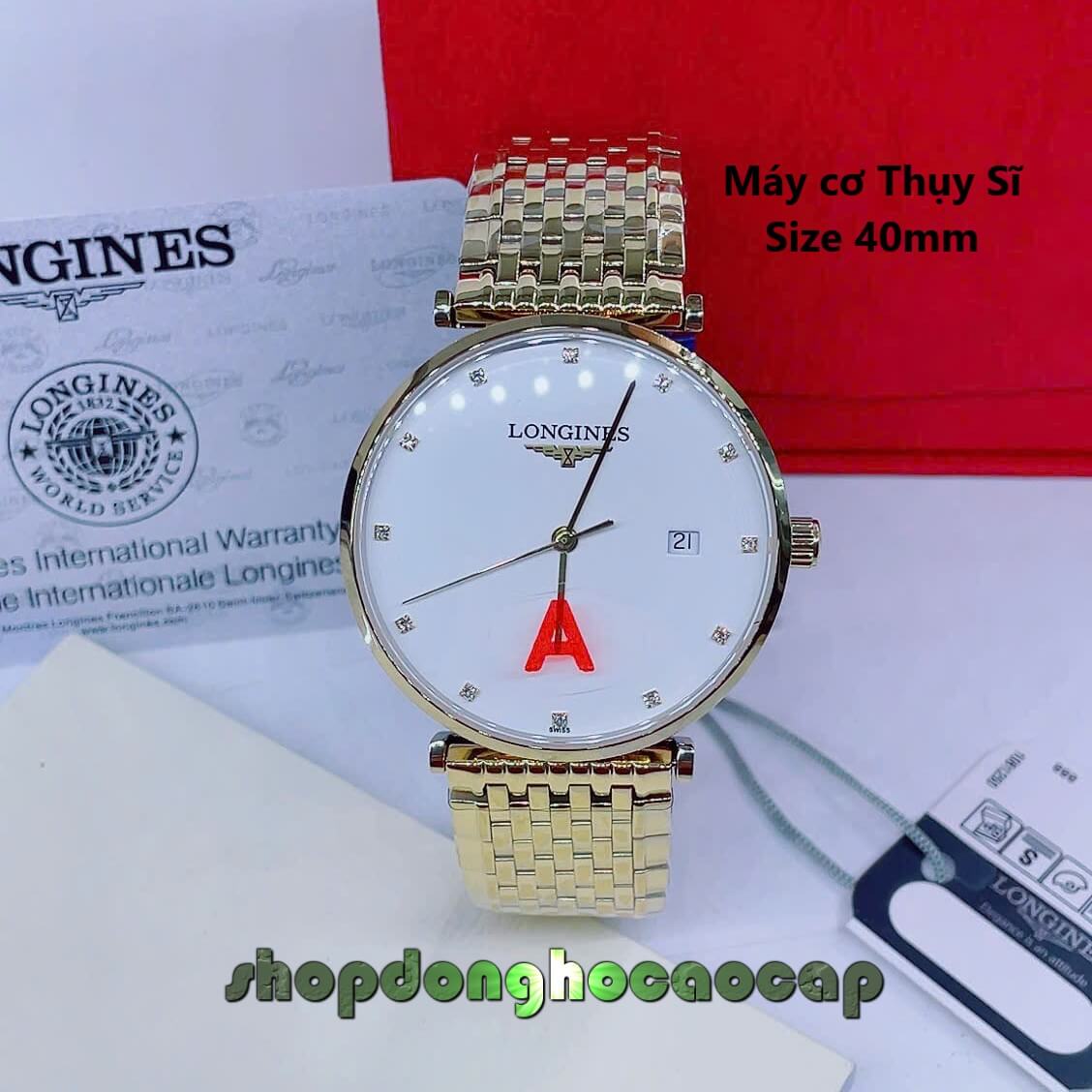 Đồng Hồ Nam Longines Máy Cơ Thụy Sĩ - Dây Kim Loại Vàng Mặt Trắng 3 Kim Size 40mm