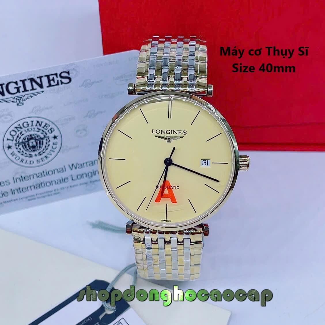 Đồng Hồ Nam Longines Máy Cơ Thụy Sĩ – Dây Demi Vàng Mặt Vàng 3 Kim Size 40mm - Mặt Vạch