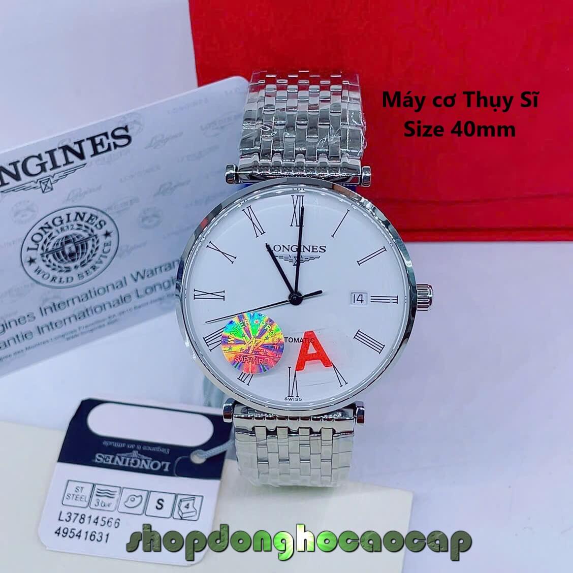 Đồng Hồ Nam Longines Máy Cơ Thụy Sĩ – Dây Kim Loại Bạc Mặt Trắng 3 Kim Số La Mã Size 40mm
