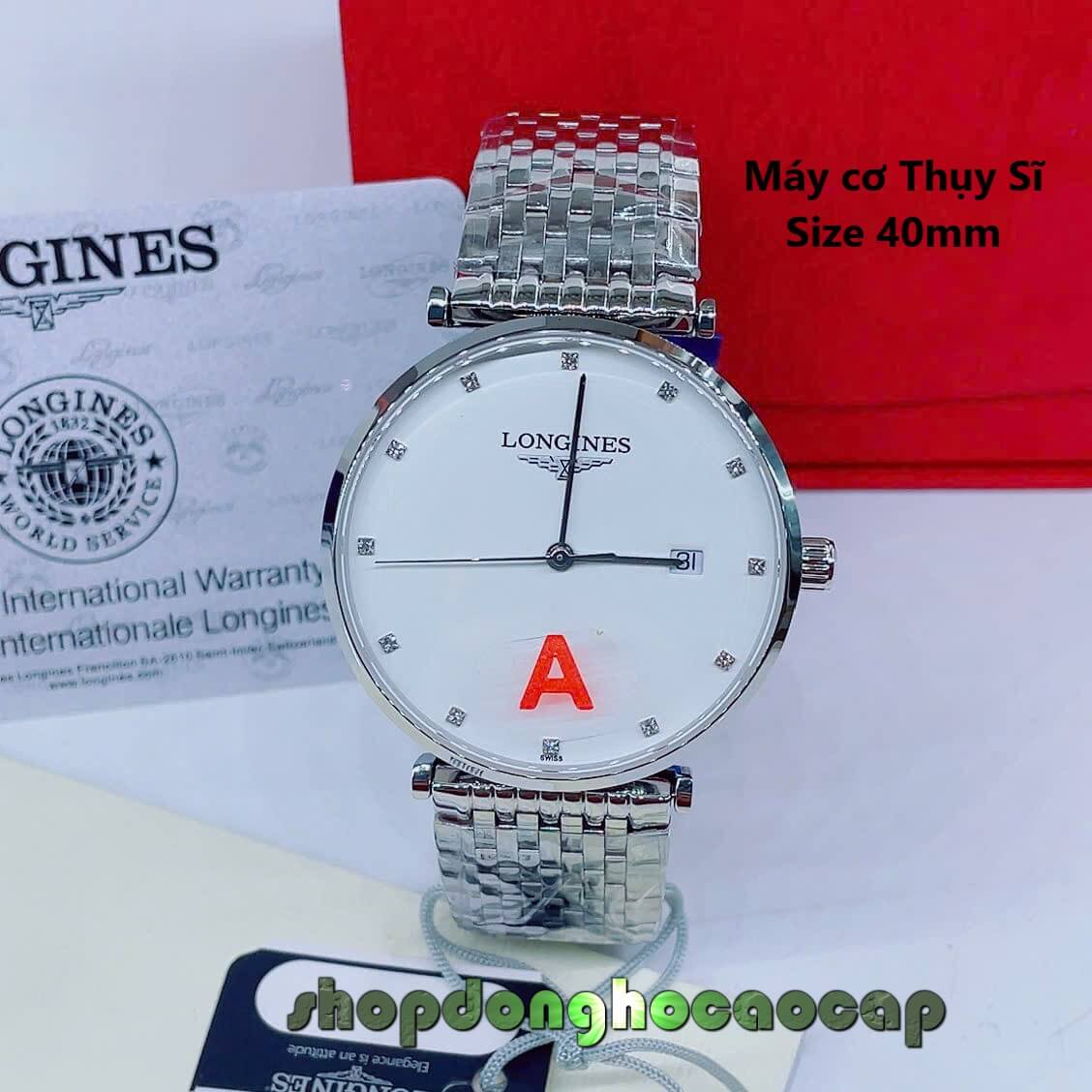Đồng Hồ Nam Longines Máy Cơ Thụy Sĩ - Dây Kim Loại Bạc Mặt Trắng 3 Kim Size 40mm