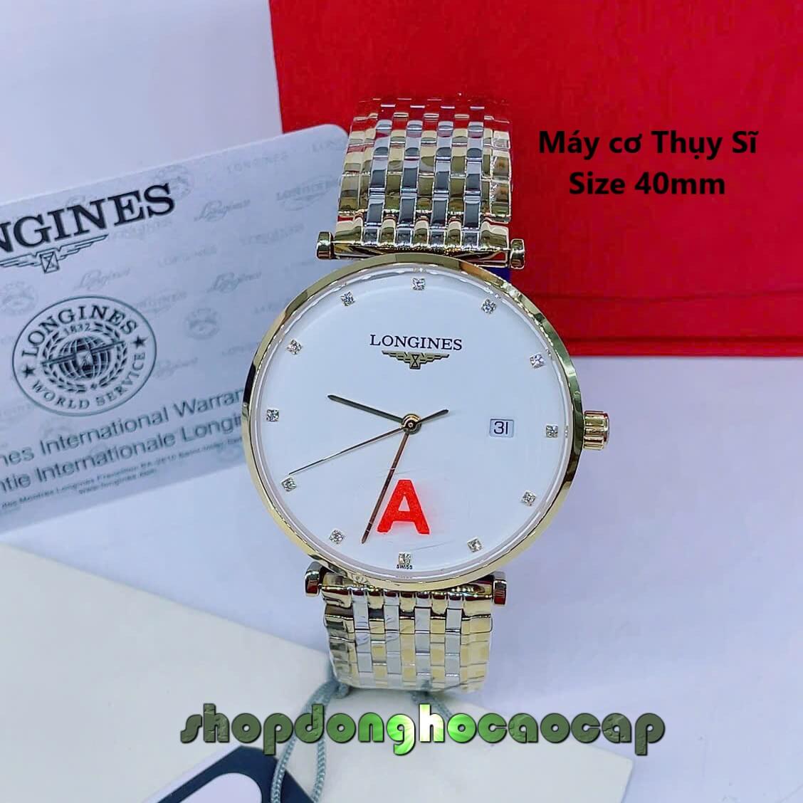 Đồng Hồ Nam Longines Máy Cơ Thụy Sĩ - Dây Demi Vàng Mặt Trắng 3 Kim Size 40mm
