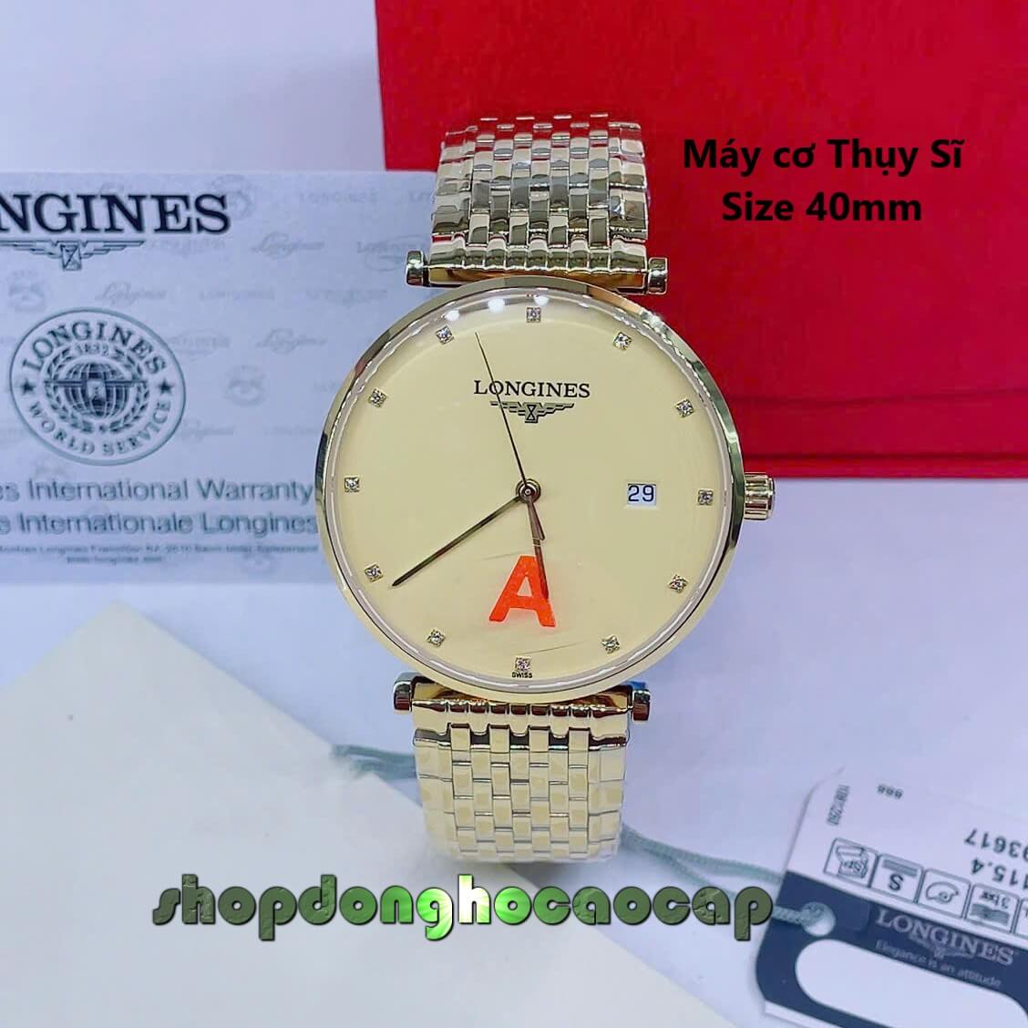 Đồng Hồ Nam Longines Máy Cơ Thụy Sĩ - Dây Kim Loại Vàng Mặt Vàng 3 Kim Size 40mm