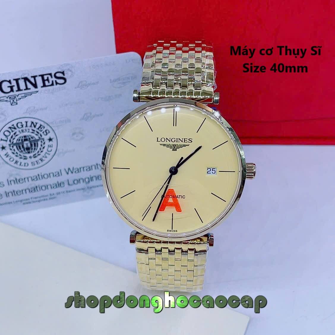 Đồng Hồ Nam Longines Máy Cơ Thụy Sĩ – Dây Vàng Mặt Vàng 3 Kim Size 40mm - Mặt Vạch