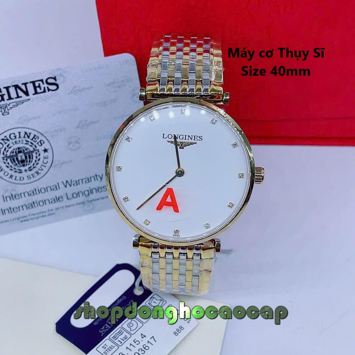 Đồng Hồ Nam Longines Máy Cơ Thụy Sĩ - Dây Demi Vàng Mặt Trắng 2 Kim Size 40mm