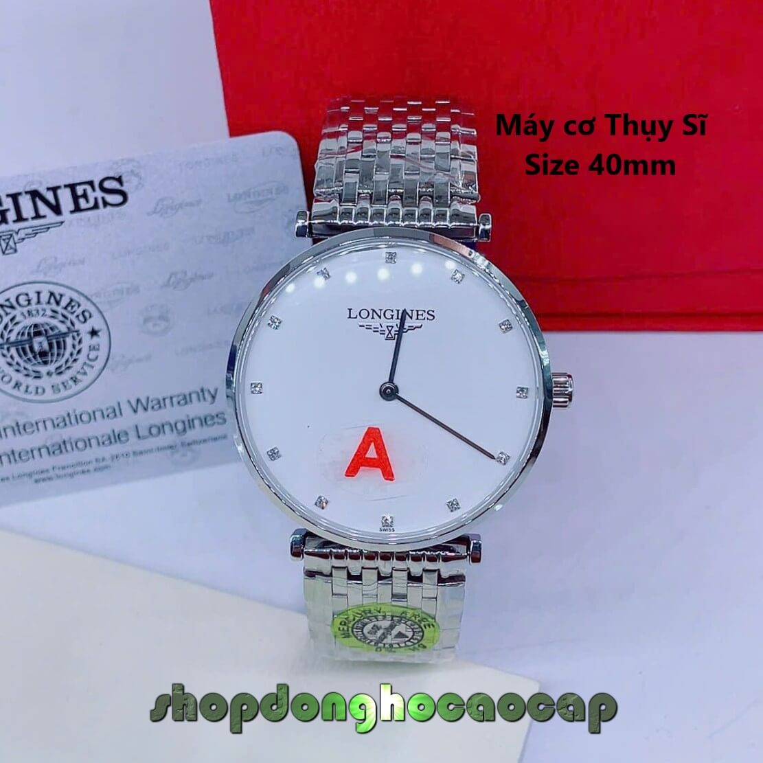 Đồng Hồ Nam Longines Máy Cơ Thụy Sĩ - Dây Kim Loại Bạc Mặt Trắng 2 Kim Size 40mm