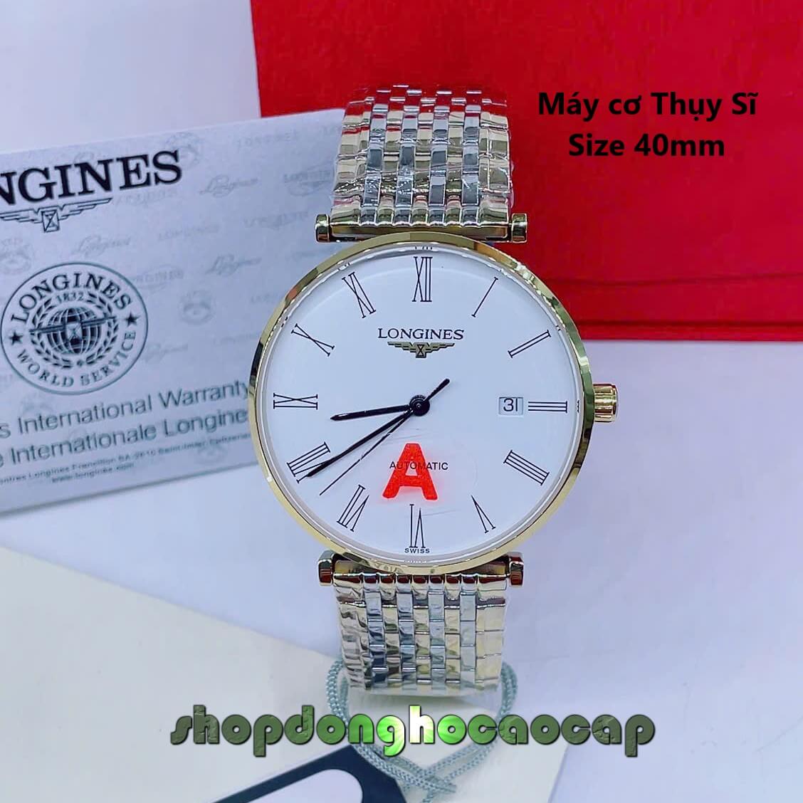 Đồng Hồ Nam Longines Máy Cơ Thụy Sĩ – Dây Demi Vàng Mặt Trắng 3 Kim Số La Mã Size 40mm