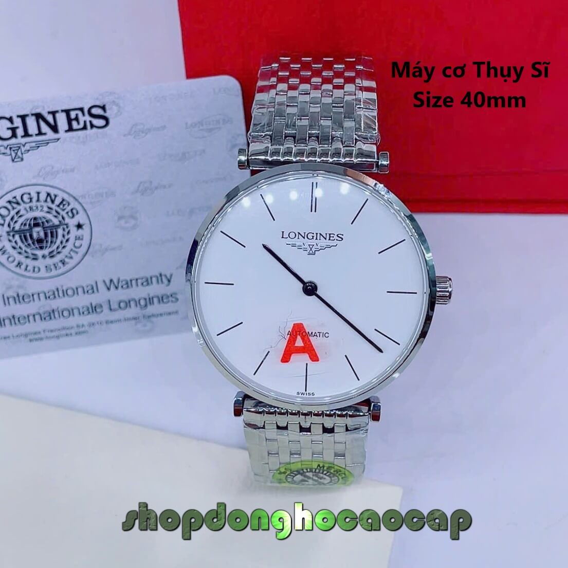 Đồng Hồ Nam Longines Máy Cơ Thụy Sĩ - Dây Kim Loại Bạc Mặt Trắng 2 Kim Size 40mm - Mặt Vạch