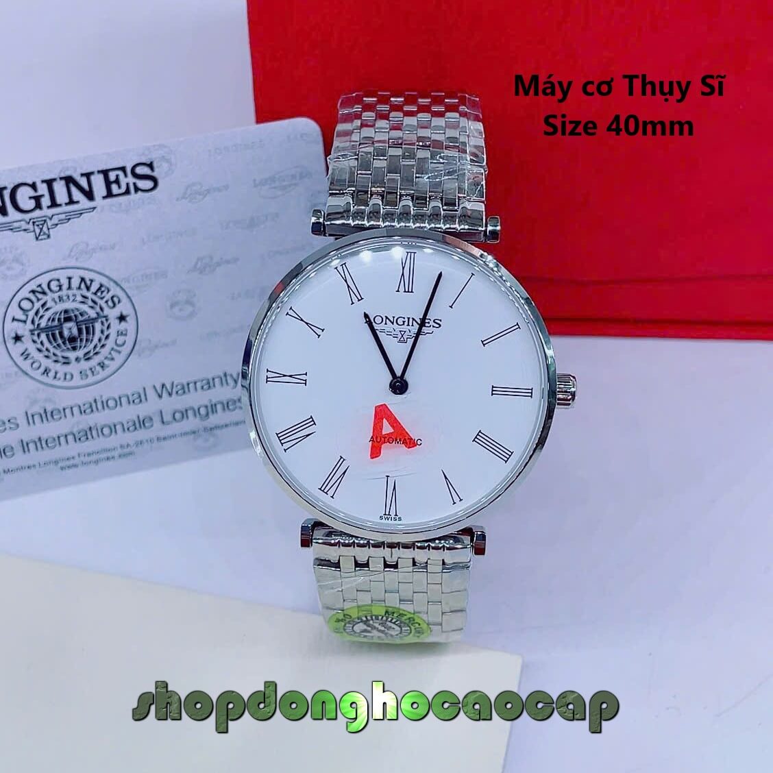 Đồng Hồ Nam Longines Máy Cơ Thụy Sĩ - Dây Kim Loại Bạc Mặt Trắng 2 Kim Size 40mm - Mặt Số La Mã