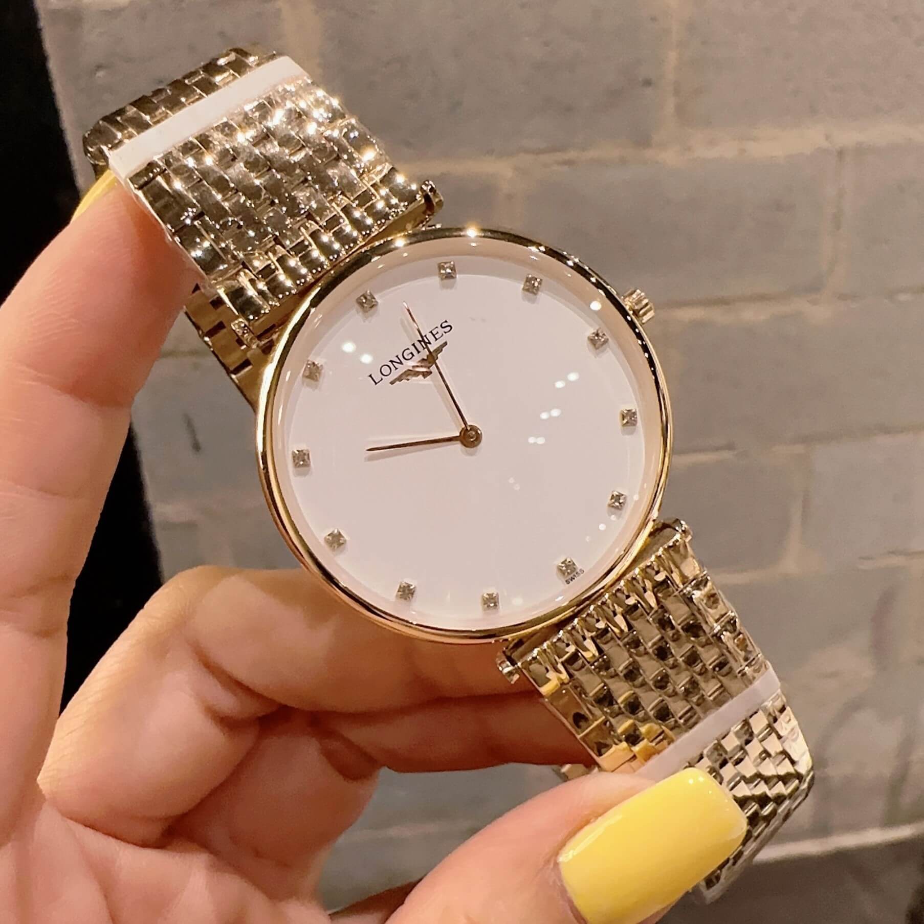 Đồng Hồ Longines Dây Vàng Mặt Trắng Quartz Thụy Sĩ Kính Sapphire Cao Cấp Đủ Size Cho Nam Và Nữ