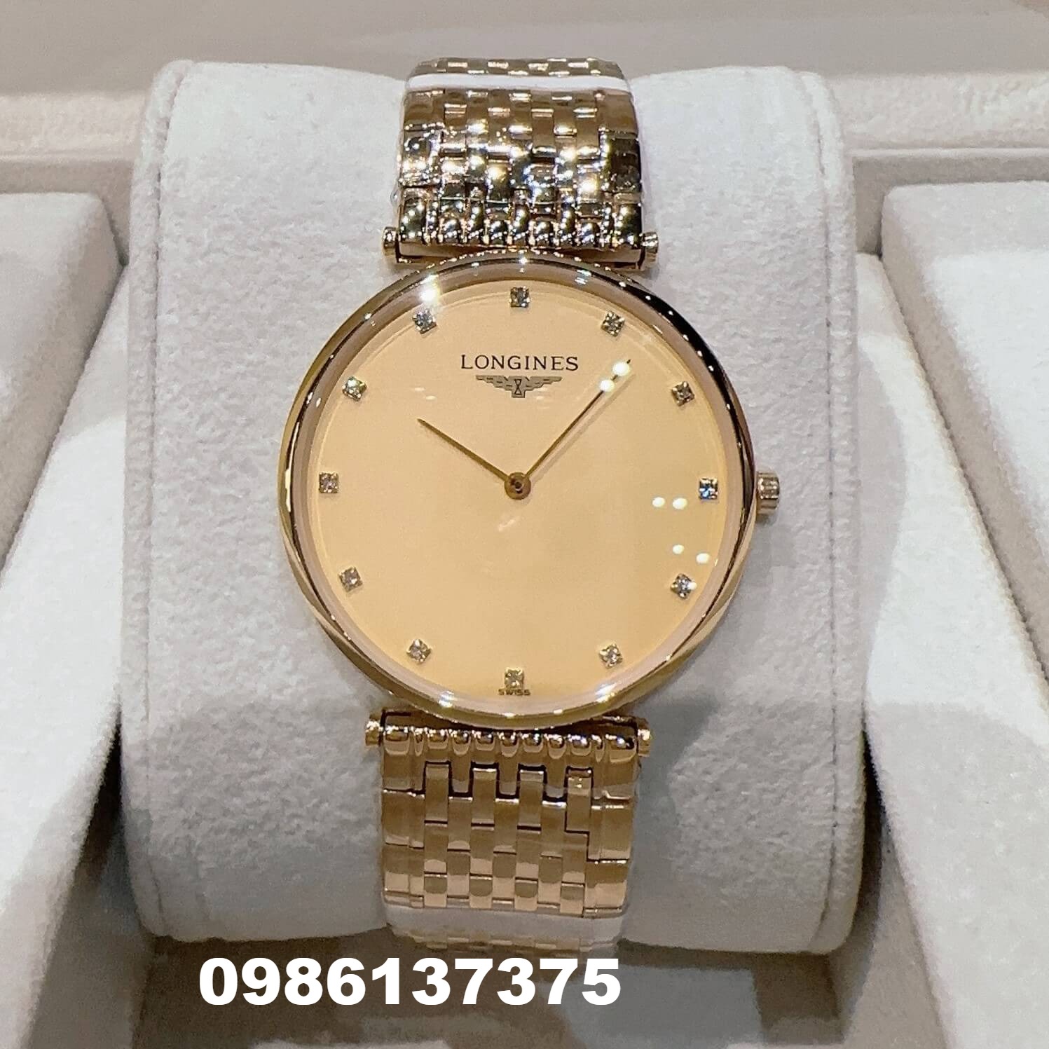 Đồng Hồ Longines Dây Vàng Mặt Vàng Quartz Thụy Sĩ Kính Sapphire Cao Cấp Đủ Size
