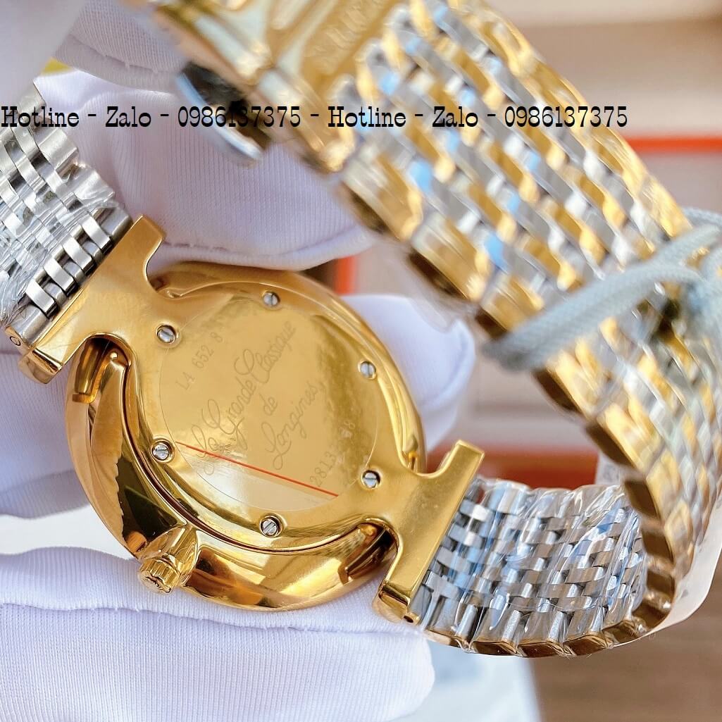 Đồng Hồ Longines Dây Demi Vàng Mặt Trắng Chia Vạch Quartz Thụy Sĩ Kính Sapphire Cao Cấp Đủ Size Cho Nam Và Nữ