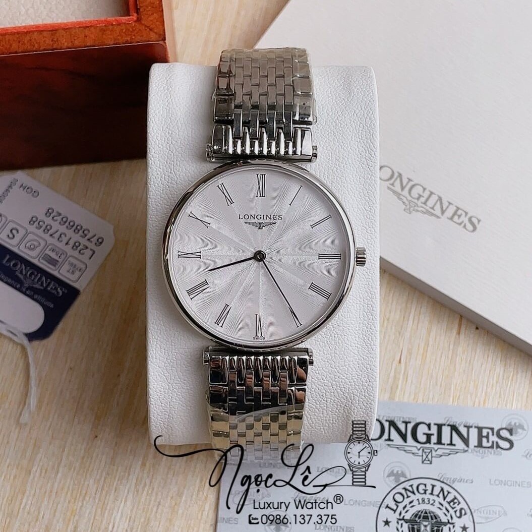 Đồng Hồ Longines Dây Kim Loại Bạc Mặt Trắng Tia La Mã Máy Quartz Thụy Sĩ Size 36mm Unisex