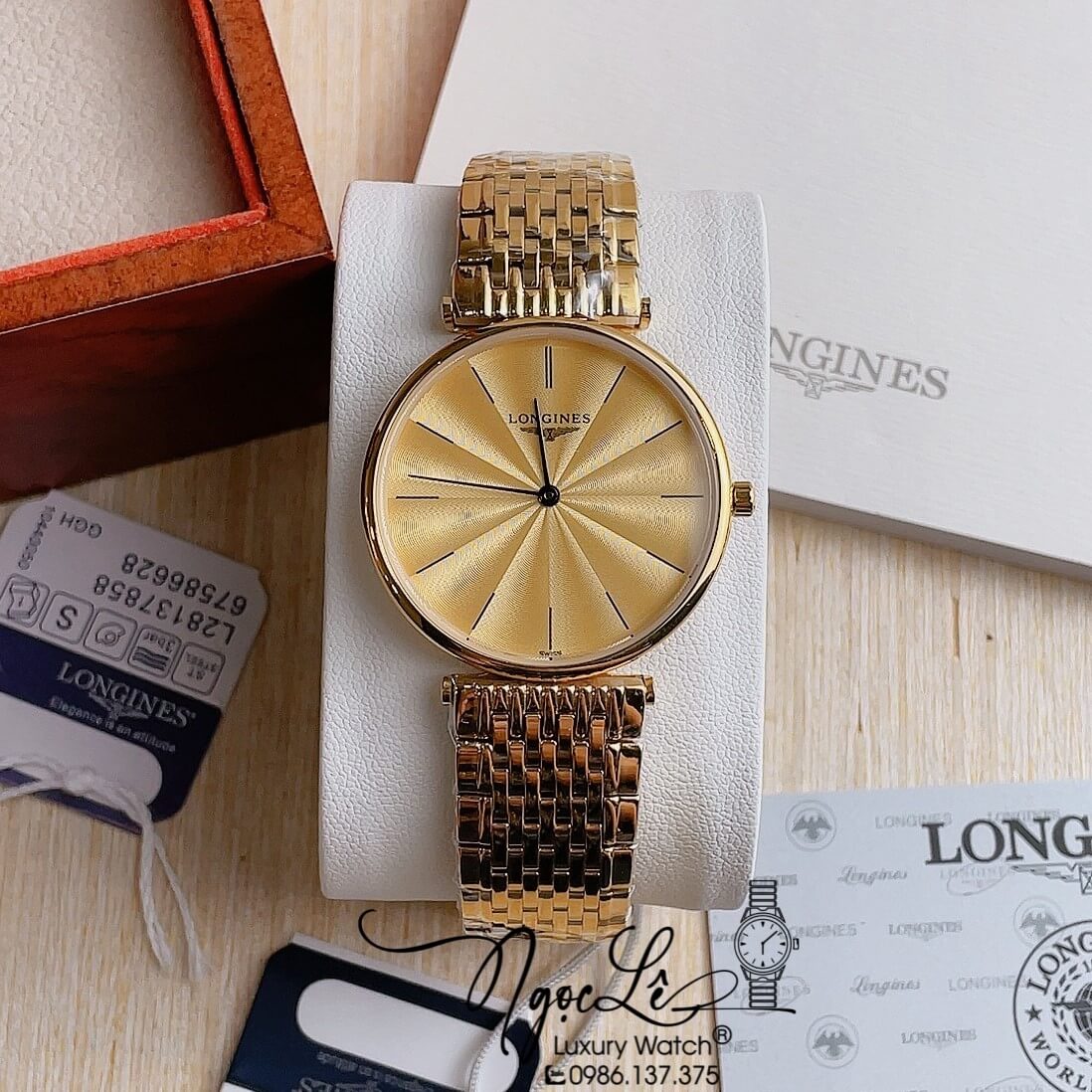 Đồng Hồ Longines Dây Kim Loại Vàng Mặt Vàng Máy Quartz Thụy Sĩ Size 36mm Unisex