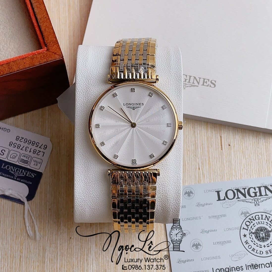 Đồng Hồ Longines Dây Kim Loại Demi Vàng Mặt Trắng Tia Máy Quartz Thụy Sĩ Size 36mm Unisex