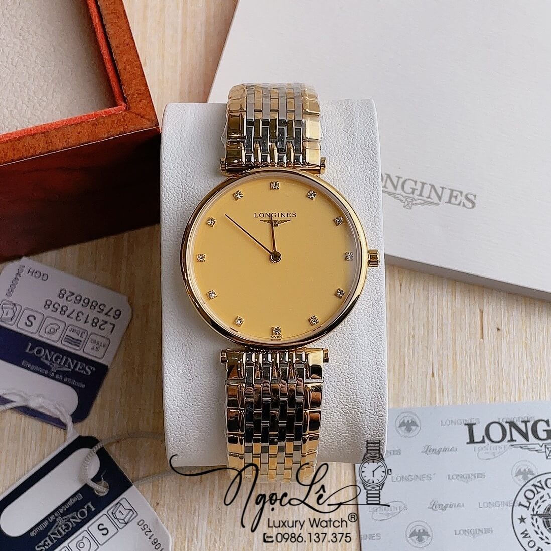 Đồng Hồ Longines Dây Kim Loại Demi Vàng Mặt Vàng Máy Quartz Thụy Sĩ Size 36mm Unisex