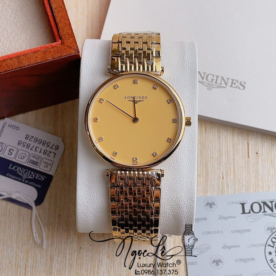 Đồng Hồ Longines Dây Kim Loại Vàng Mặt Vàng Máy Quartz Thụy Sĩ Size 36mm Unisex