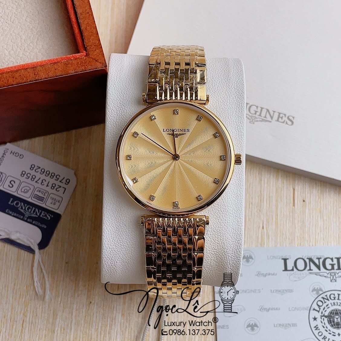 Đồng Hồ Longines Dây Kim Loại Vàng Mặt Vàng Tia Máy Quartz Thụy Sĩ Size 36mm Unisex