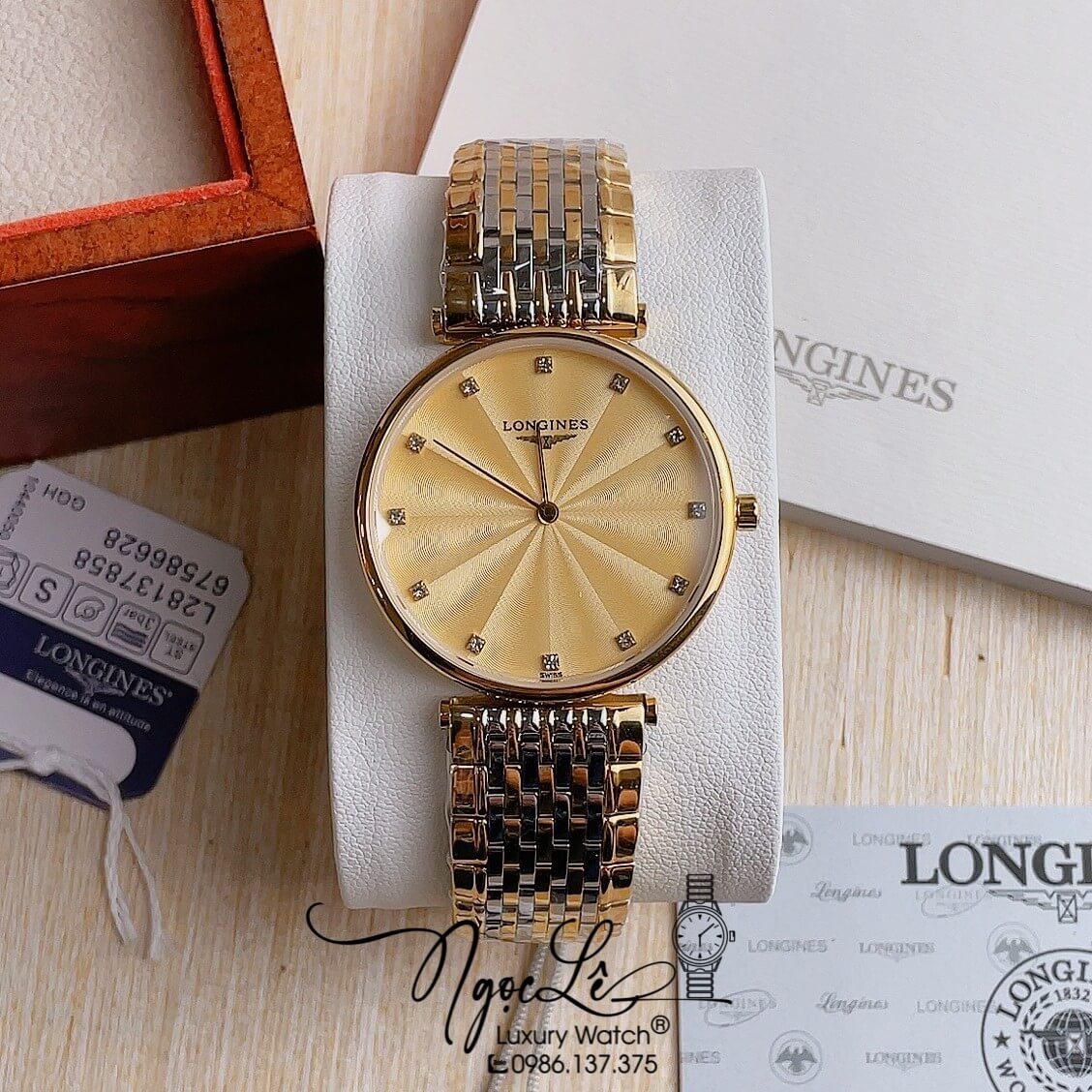 Đồng Hồ Longines Dây Kim Loại Demi Vàng Mặt Vàng Quartz Thụy Sĩ Size 36mm Unisex