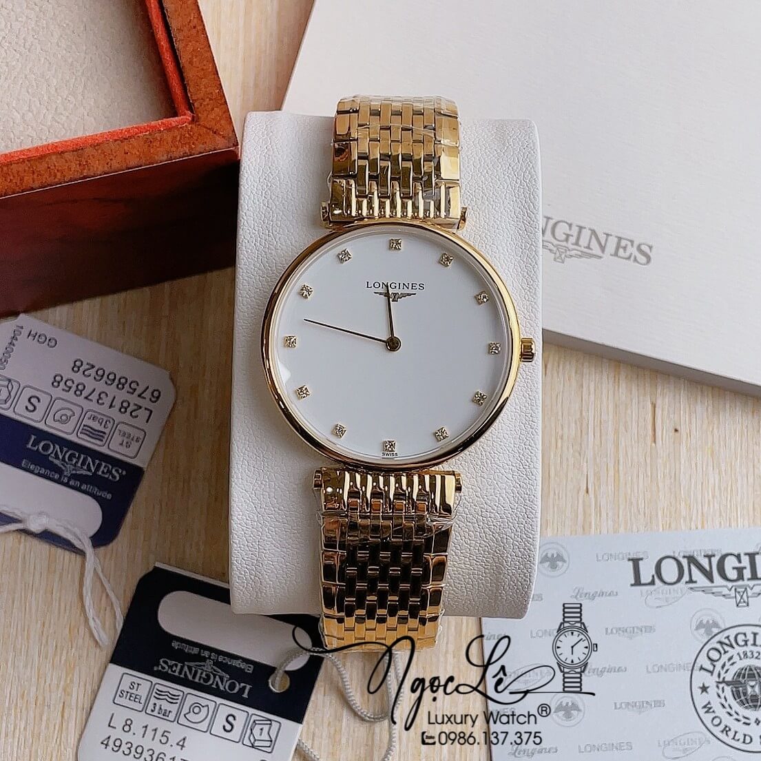 Đồng Hồ Longines Dây Kim Loại Vàng Mặt Trắng Máy Quartz Thụy Sĩ Size 36mm Unisex