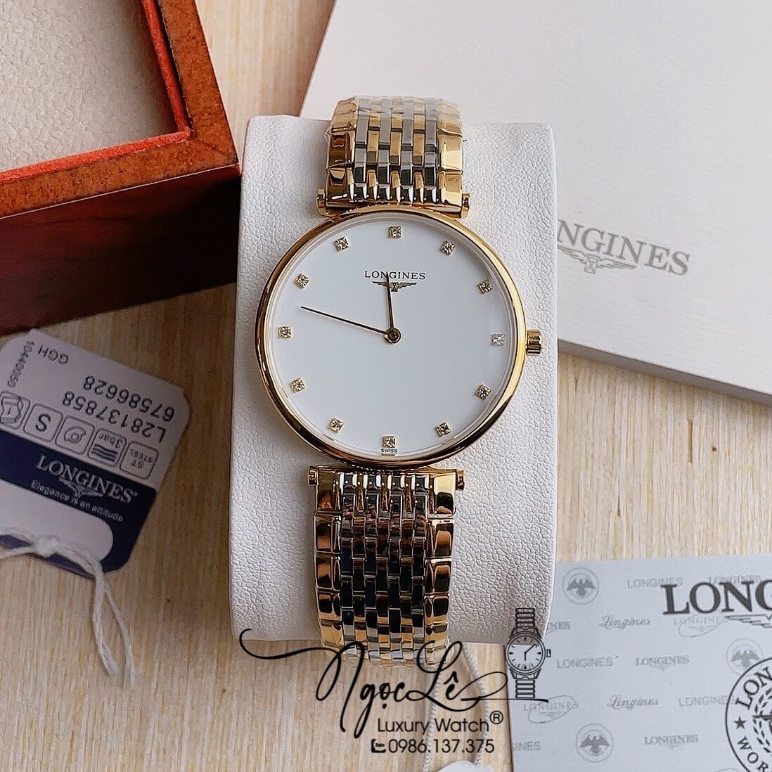 Đồng Hồ Longines Dây Kim Loại Demi Vàng Mặt Trắng Máy Quartz Thụy Sĩ Size 36mm Unisex