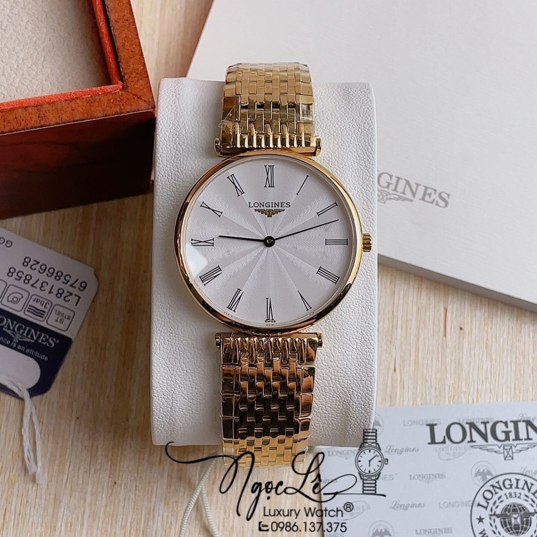 Đồng Hồ Longines Dây Kim Loại Vàng Mặt Trắng La Mã Máy Quartz Thụy Sĩ Size 36mm Unisex