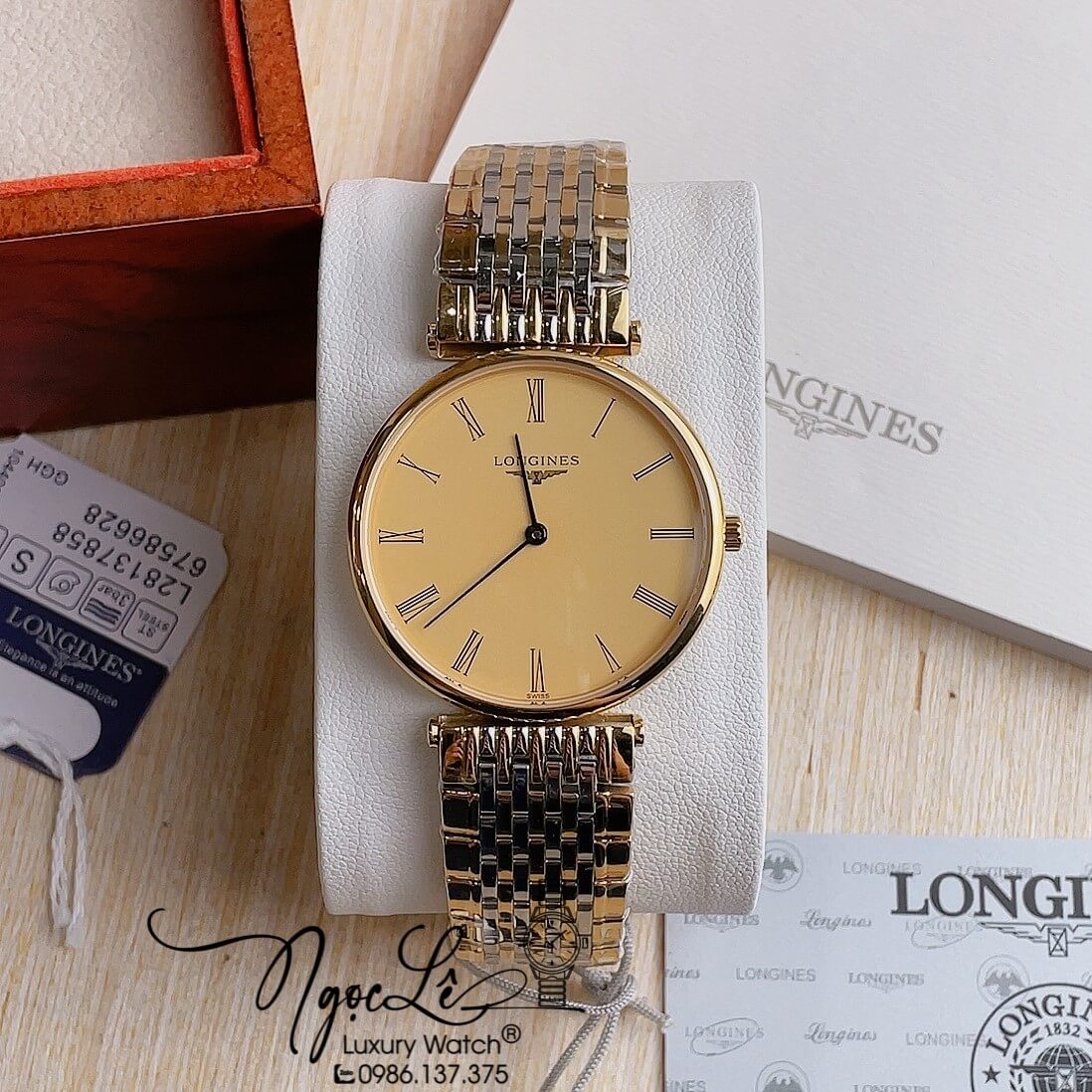 Đồng Hồ Longines Kim Loại Demi Vàng Mặt Vàng Số La Mã Quartz Thụy Sĩ Size 36mm Unisex