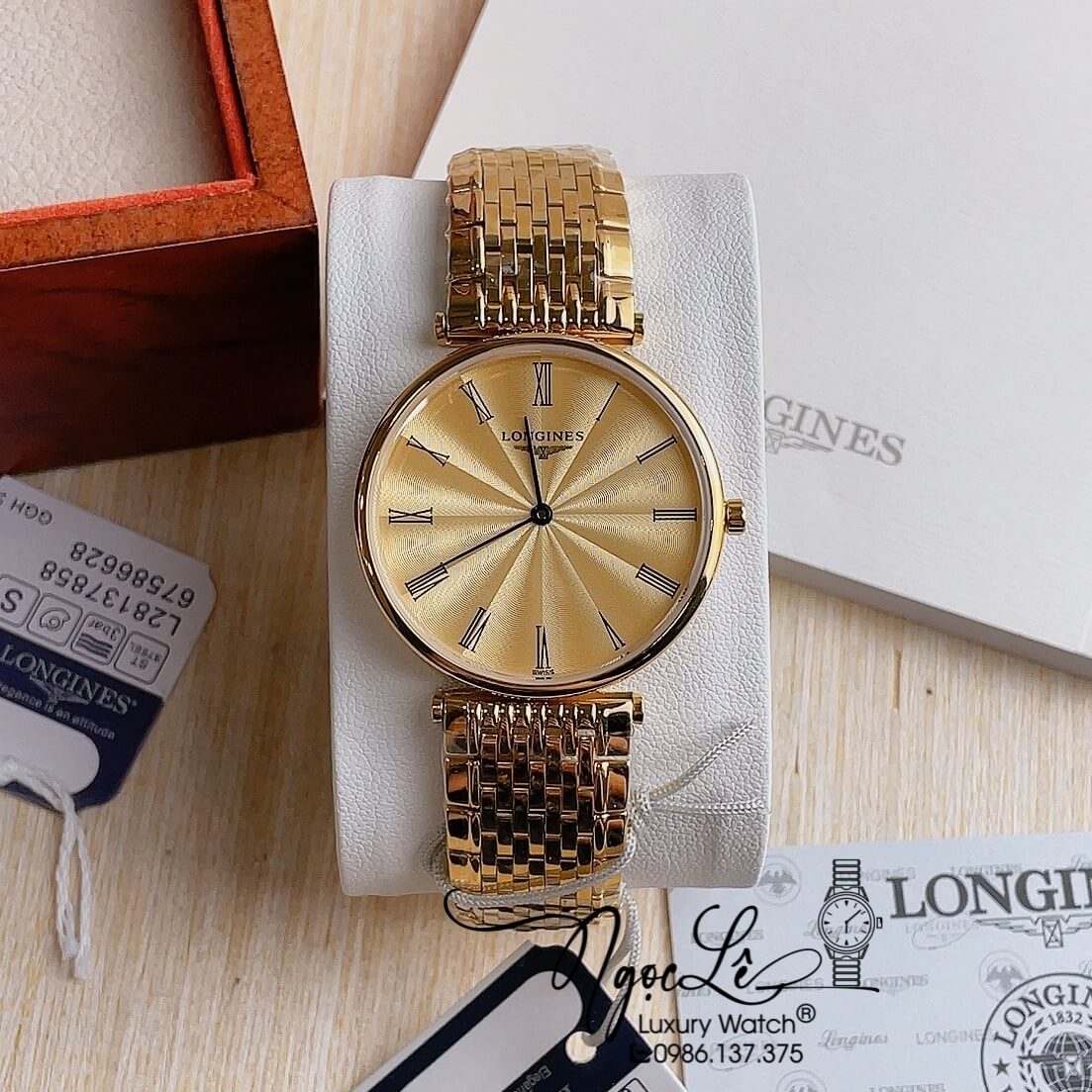 Đồng Hồ Longines Dây Kim Loại Vàng Mặt Vàng La Mã Máy Quartz Thụy Sĩ Size 36mm Unisex