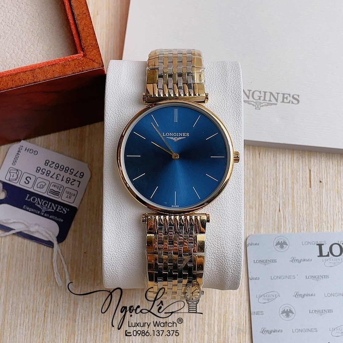 Đồng Hồ Longines Dây Kim Loại Demi Vàng Mặt Xanh Máy Quartz Thụy Sĩ Size 36mm Unisex