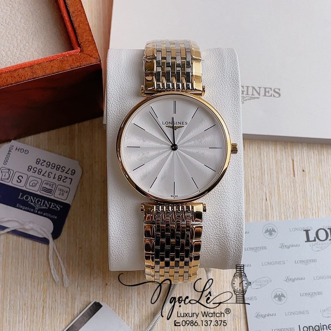 Đồng Hồ Longines Dây Kim Loại Demi Vàng Mặt Trắng Tia Máy Quartz Thụy Sĩ Size 36mm Unisex