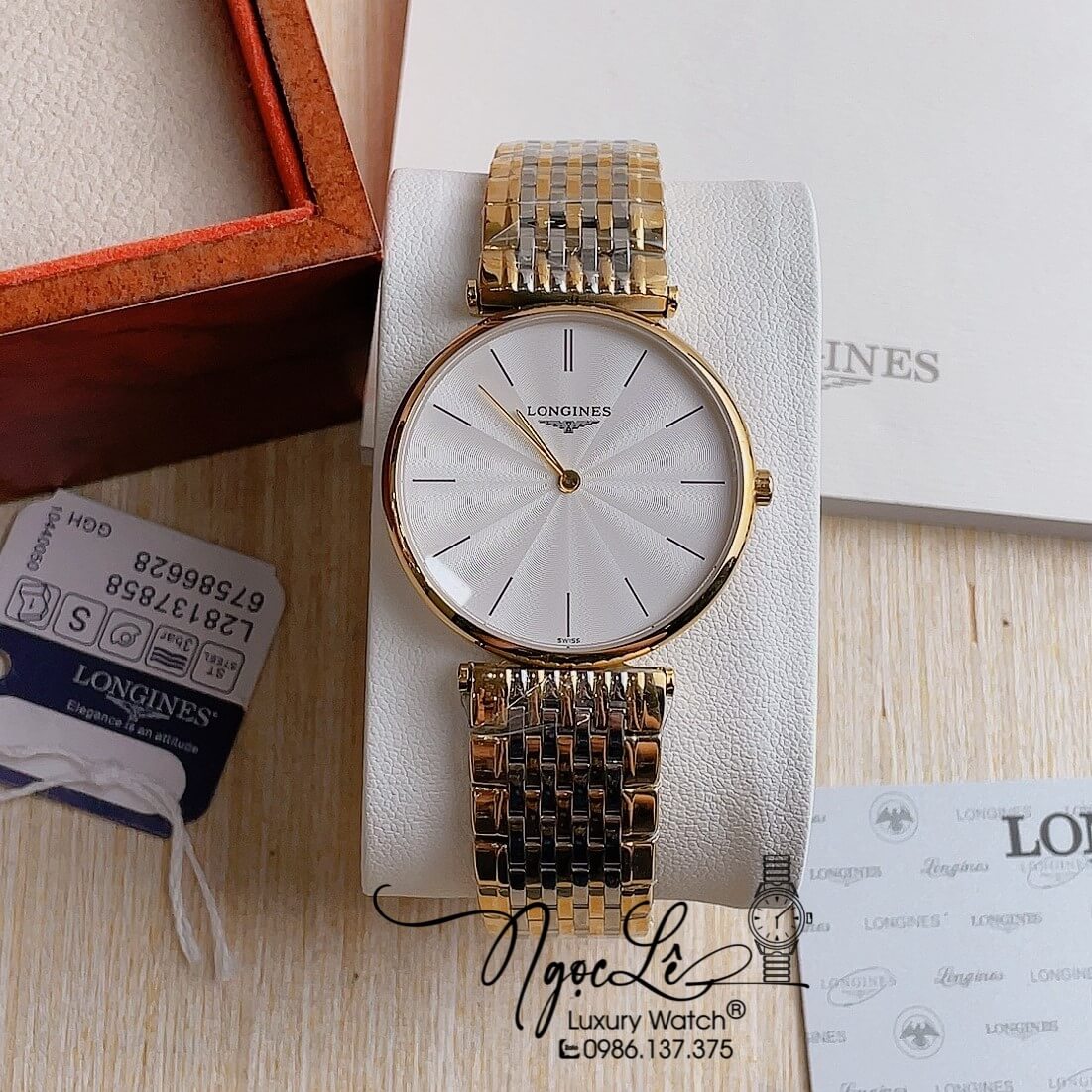 Đồng Hồ Longines Dây Kim Loại Demi Vàng Mặt Trắng Tia Máy Quartz Thụy Sĩ Size 36mm Unisex