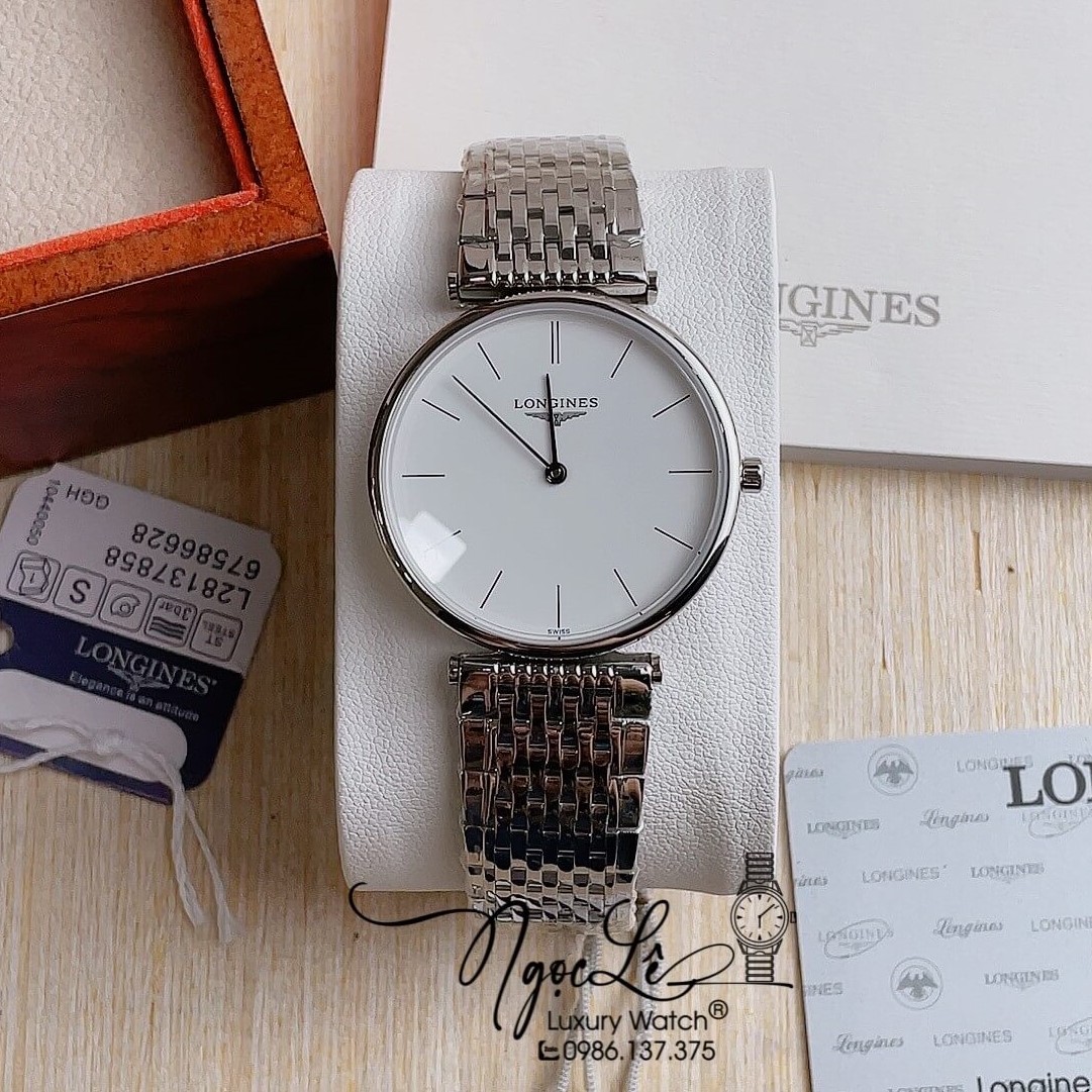 Đồng Hồ Longines Dây Kim Loại Bạc Mặt Trắng Máy Quartz Thụy Sĩ Size 36mm Unisex