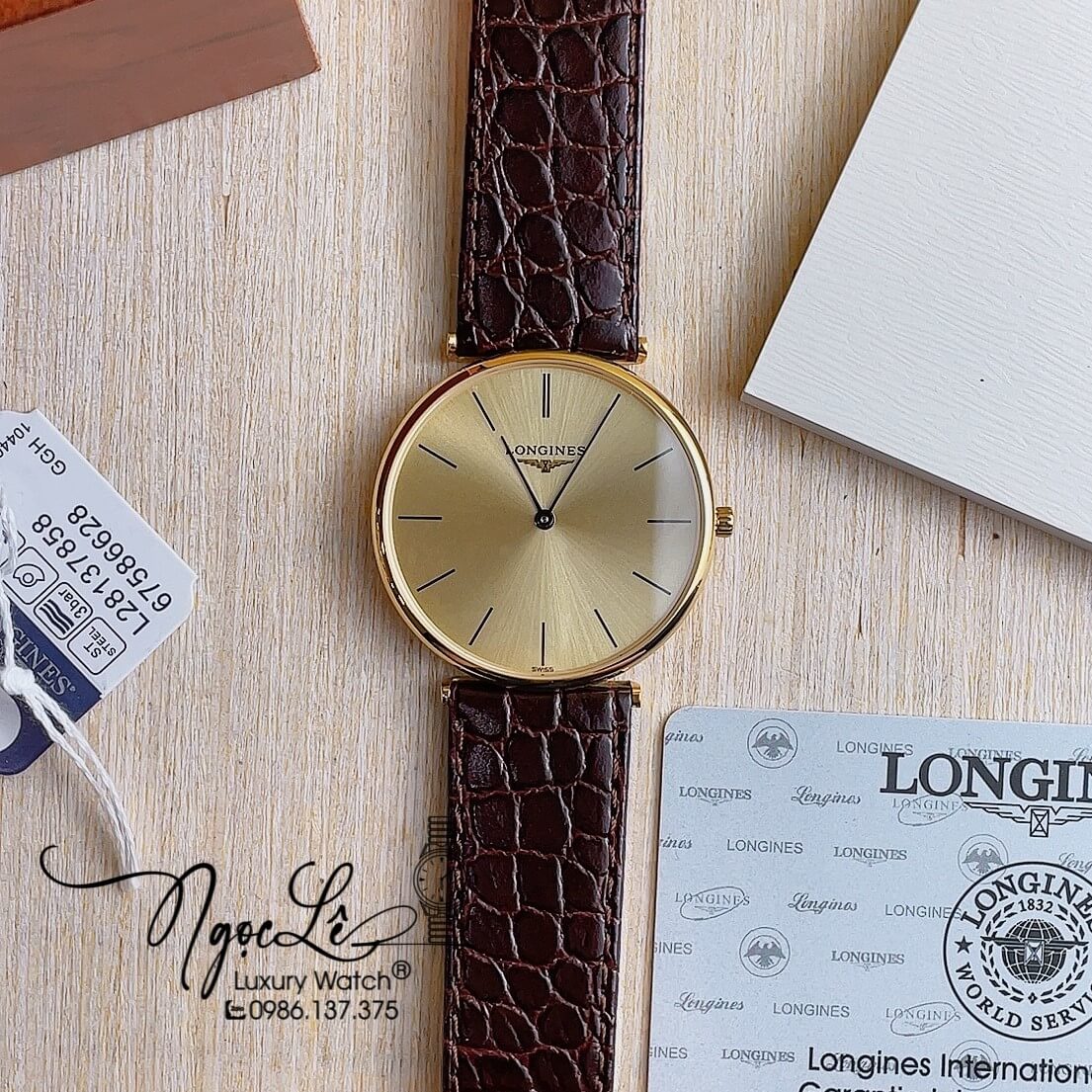 Đồng Hồ Longines Nam Quartz Dây Da Nâu Mặt Vàng Nhạt Máy Thụy Sĩ Size 40mm