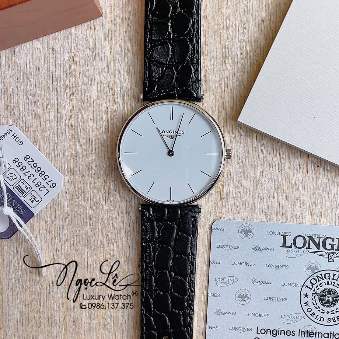 Đồng Hồ Longines Nam Quartz Dây Da Đen Mặt Trắng Vỏ Bạc Máy Thụy Sĩ Size 40mm