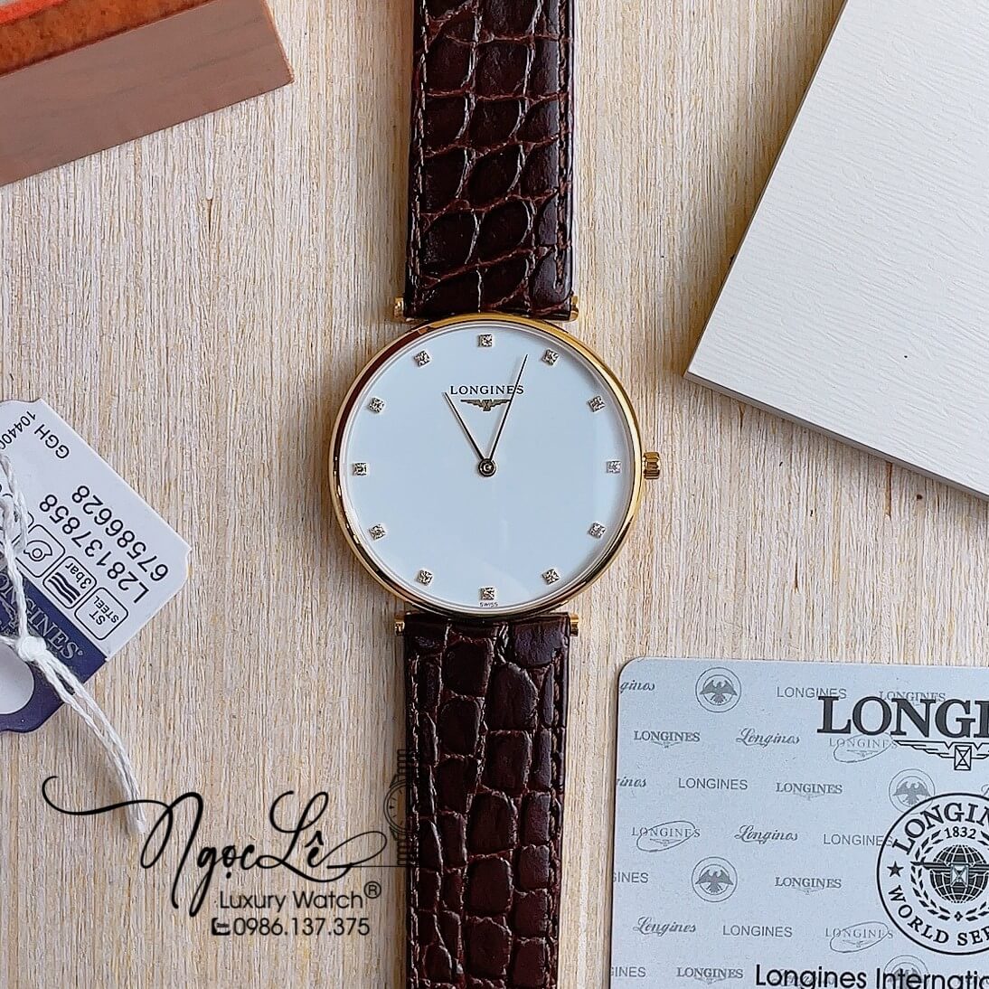 Đồng Hồ Longines Nam Quartz Dây Da Nâu Mặt Trắng Vỏ Vàng Máy Thụy Sĩ Size 40mm