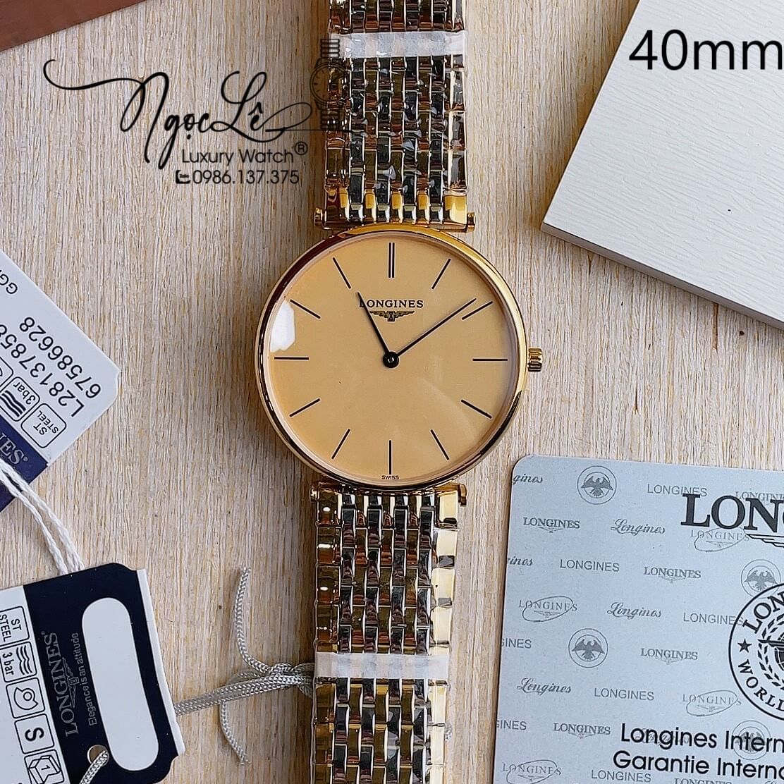 Đồng Hồ Longines Nam Dây Kim Loại Demi Vàng Mặt Vàng Máy Thụy Sĩ Size 40mm