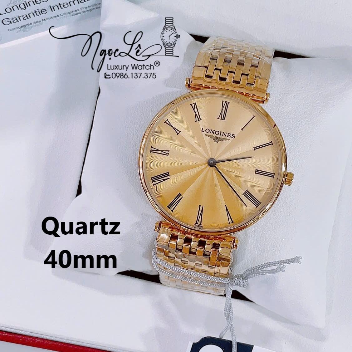 Đồng Hồ Nam Longines Quartz Máy Thụy Sĩ Size 40mm - Dây Kim Loại Vàng Mặt Vàng Số La Mã