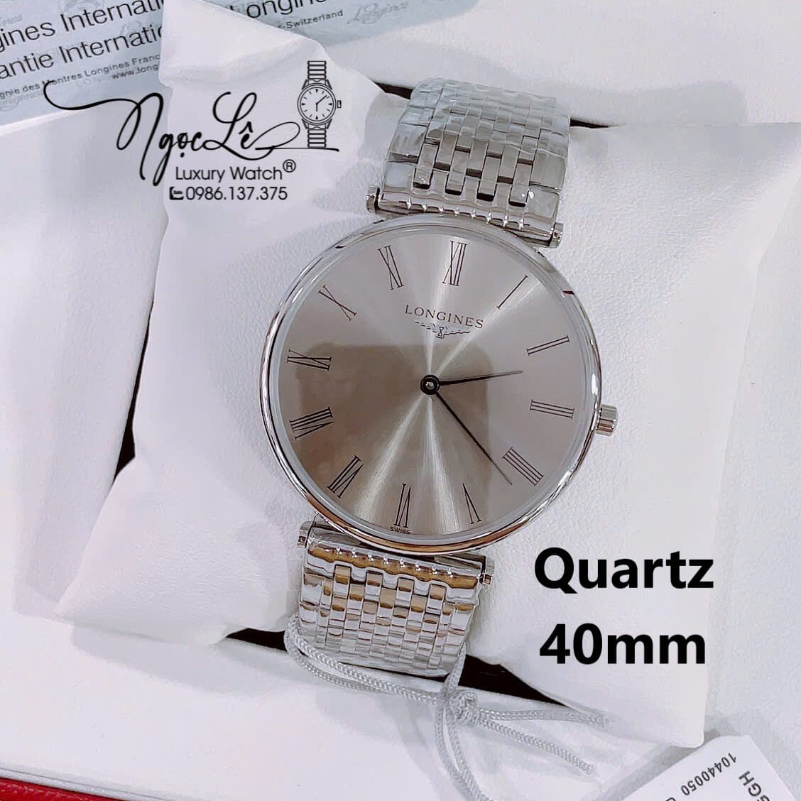 Đồng Hồ Nam Longines Quartz Máy Thụy Sĩ Size 40mm - Dây Kim Loại Silver Mặt Xám Grey Số La Mã