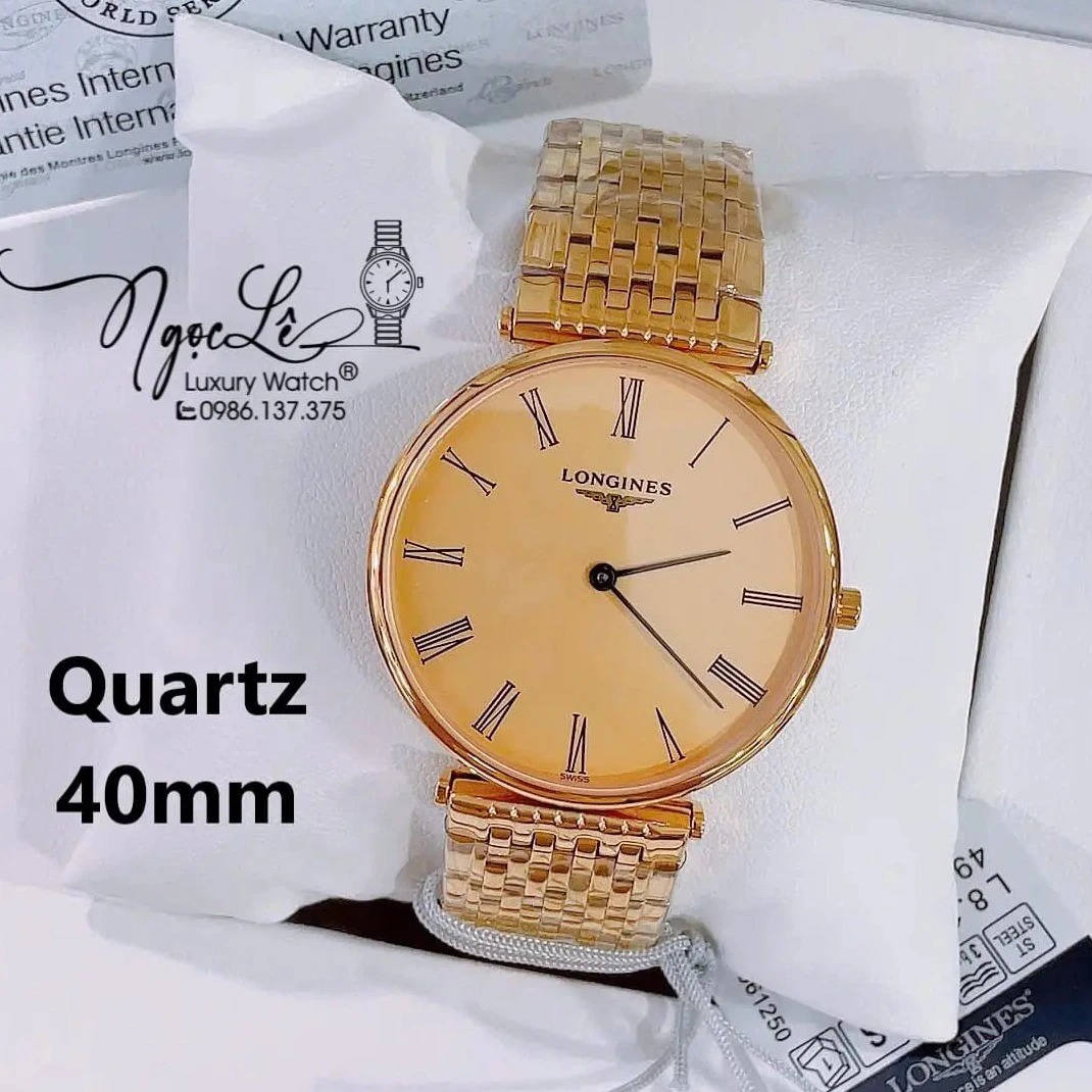 Đồng Hồ Nam Longines Quartz Máy Thụy Sĩ Size 40mm - Dây Kim Loại Vàng Mặt Vàng Số La Mã