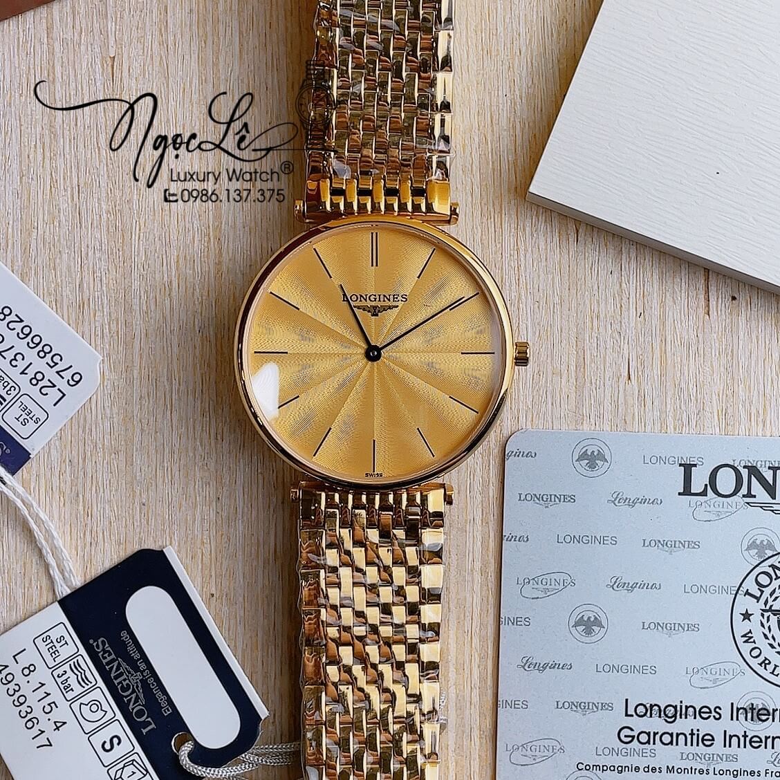 Đồng Hồ Longines Nam Dây Kim Loại Vàng Mặt Vàng Tia Máy Pin Thụy Sĩ 40mm