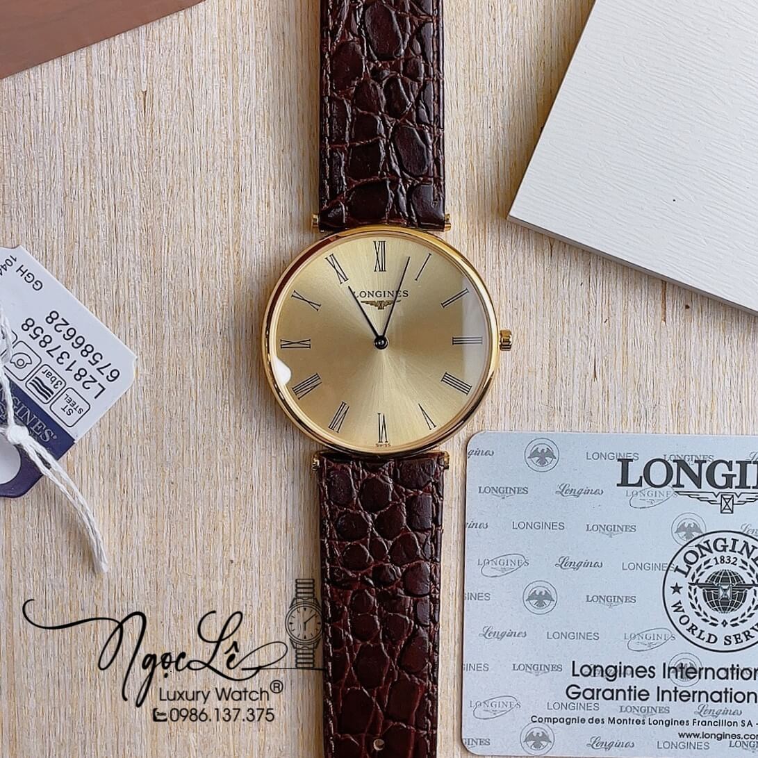 Đồng Hồ Longines Nam Quartz Dây Da Nâu Mặt Vàng Máy Thụy Sĩ Size 40mm