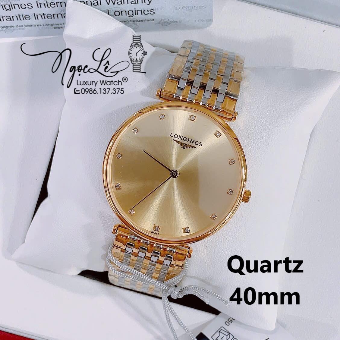 Đồng Hồ Nam Longines Quartz Máy Thụy Sĩ Size 40mm - Dây Kim Loại Demi Vàng Mặt Vàng