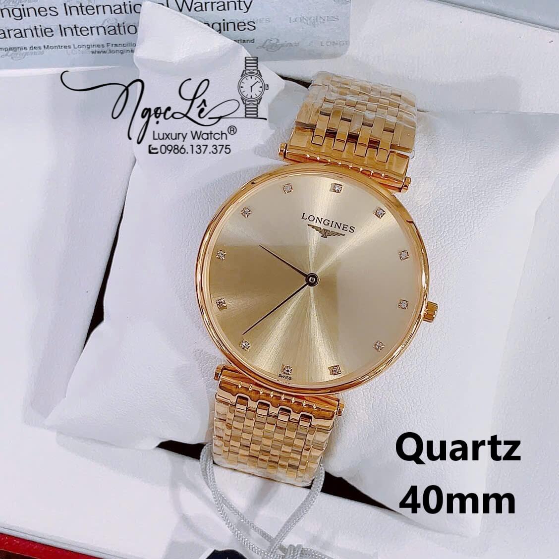 Đồng Hồ Nam Longines Quartz Máy Thụy Sĩ Size 40mm - Dây Kim Loại Vàng Mặt Vàng
