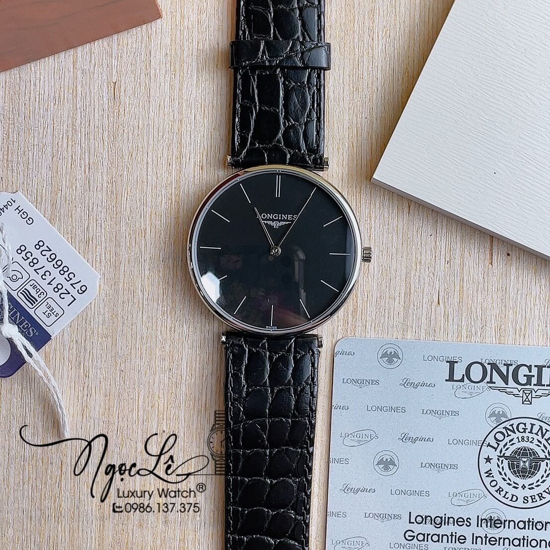 Đồng Hồ Longines Nam Quartz Dây Da Đen Mặt Đen Vỏ Bạc Máy Thụy Sĩ Size 40mm