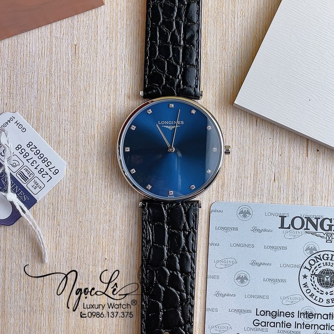 Đồng Hồ Longines Nam Quartz Dây Da Đen Mặt Xanh Vỏ Bạc Máy Thụy Sĩ Size 40mm