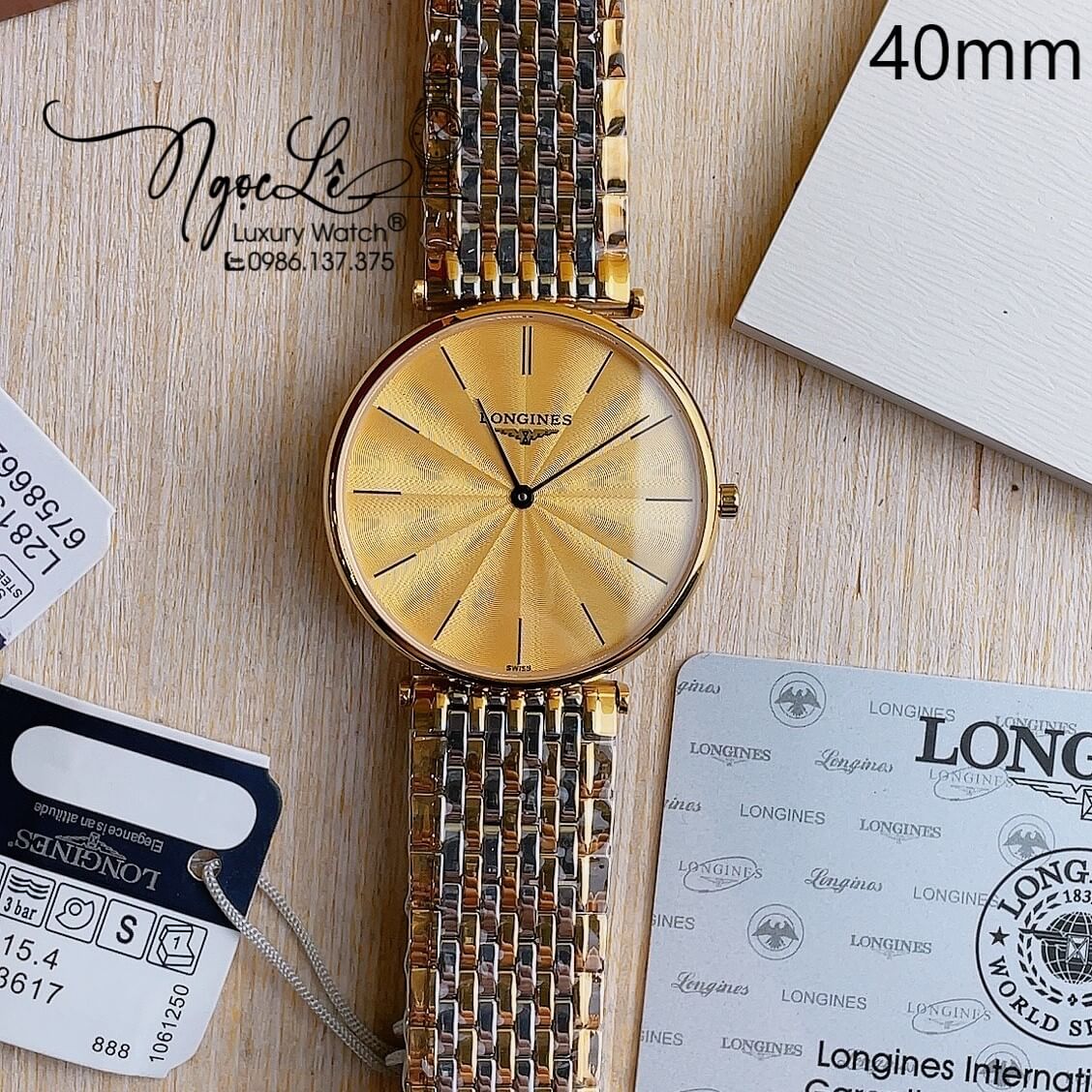 Đồng Hồ Longines Nam Dây Kim Loại Demi Vàng Mặt Vàng Tia Máy Pin Thụy Sĩ 40mm