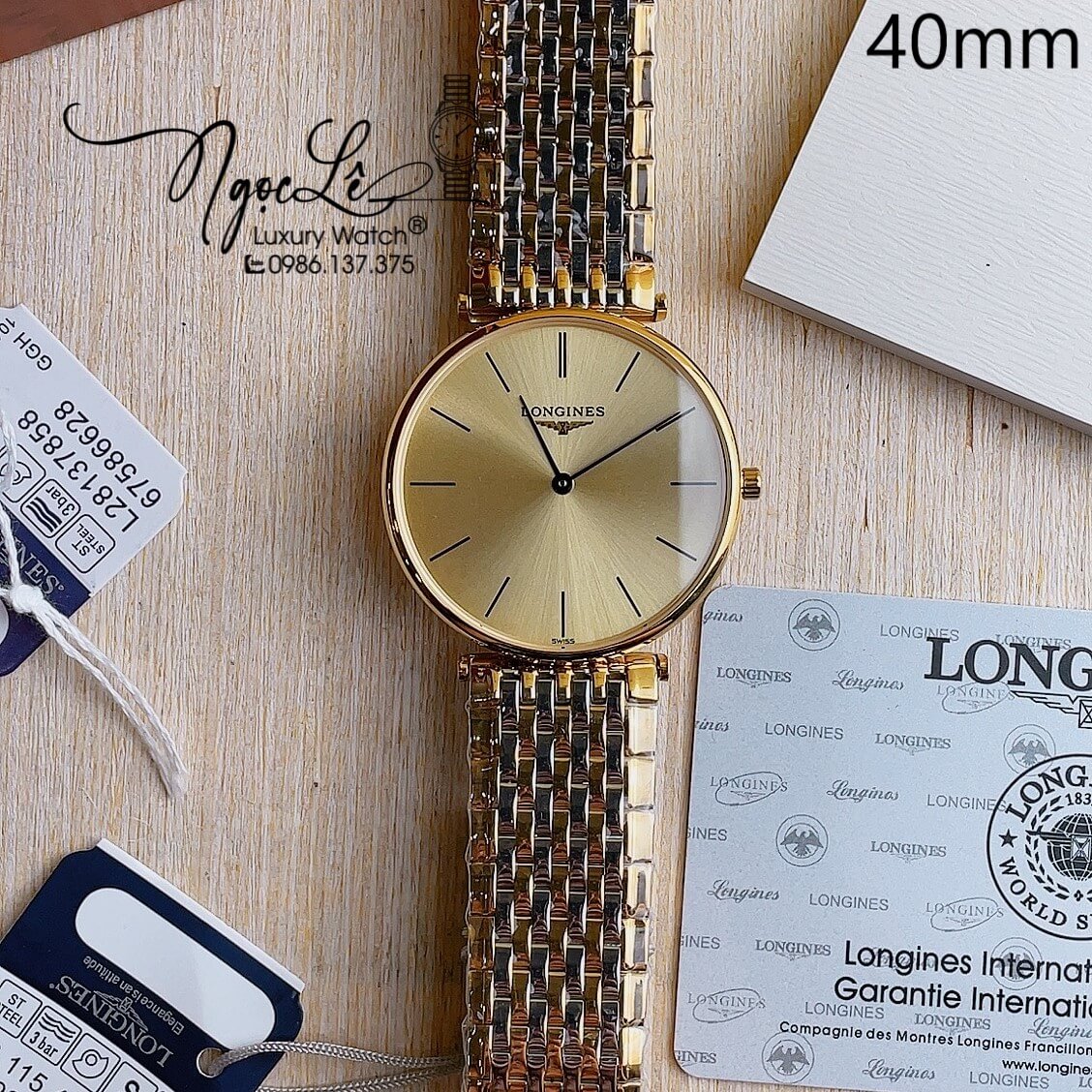 Đồng Hồ Longines Nam Dây Kim Loại Demi Vàng Mặt Vàng Máy Pin Thụy Sĩ 40mm
