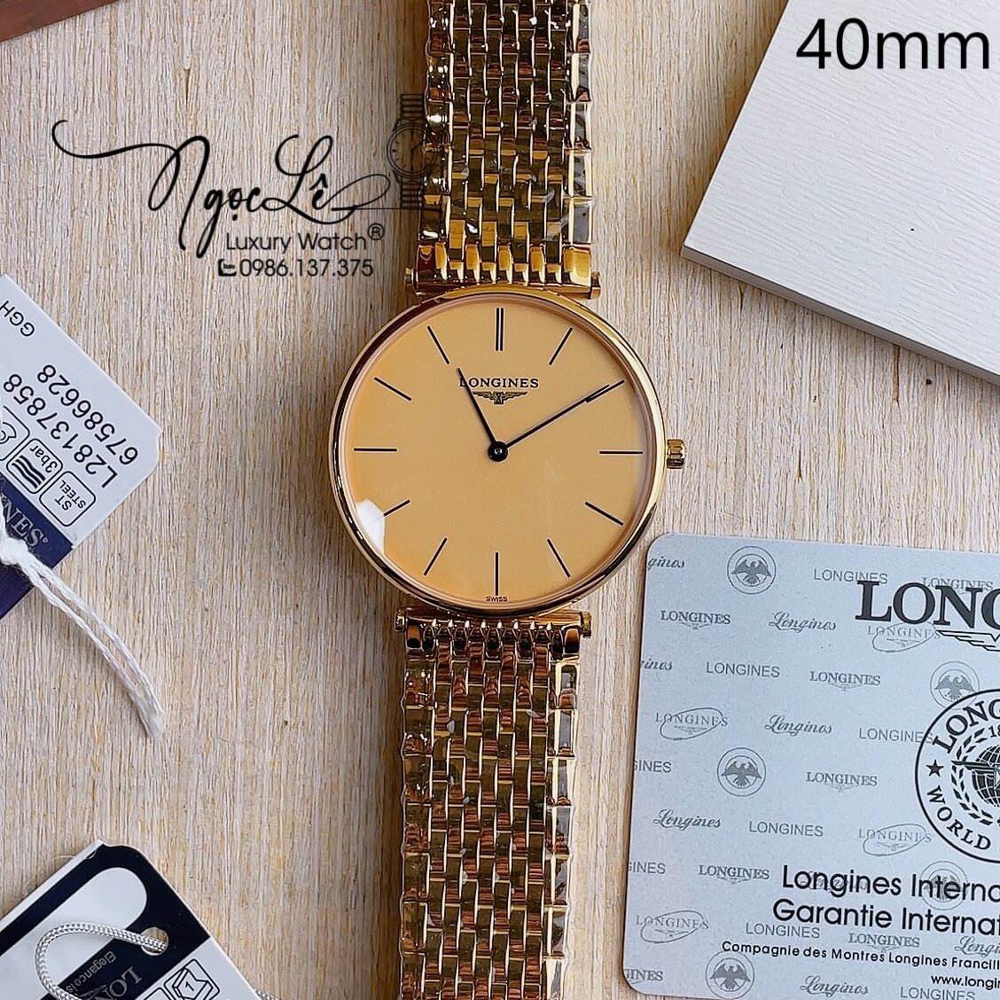 Đồng Hồ Longines Nam Dây Kim Loại Vàng Mặt Vàng Máy Pin Thụy Sĩ 40mm